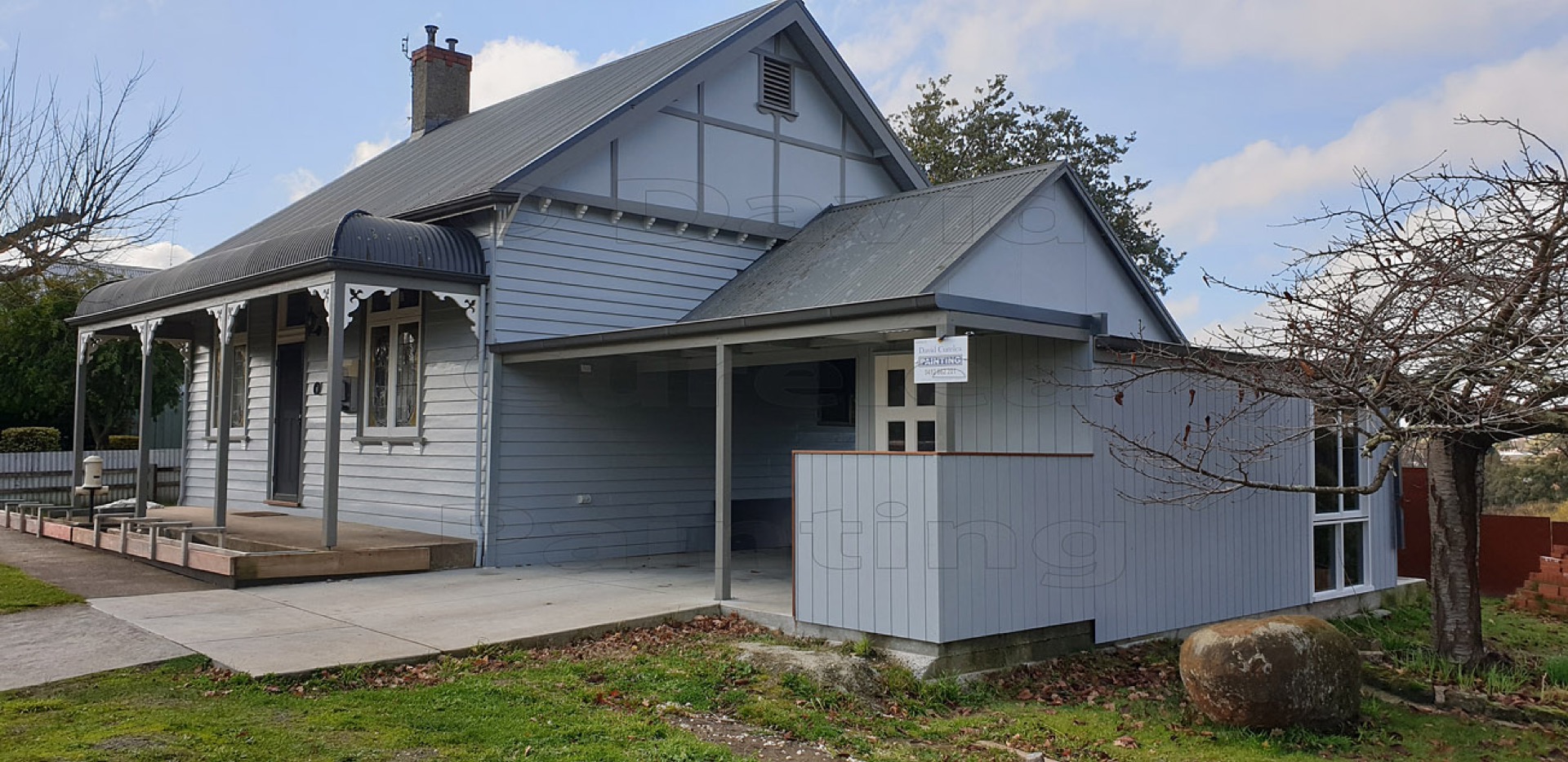 A weatherboard home in Ballarat with a painted verandah and window frames