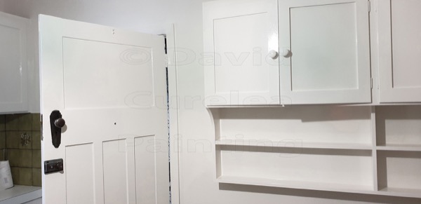 Painted cupboard doors and shelving